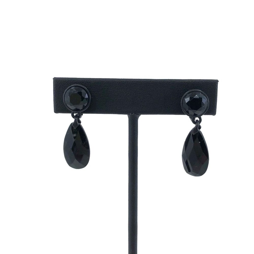 Black Japanned Clip On Teardrop Dangle Earrings